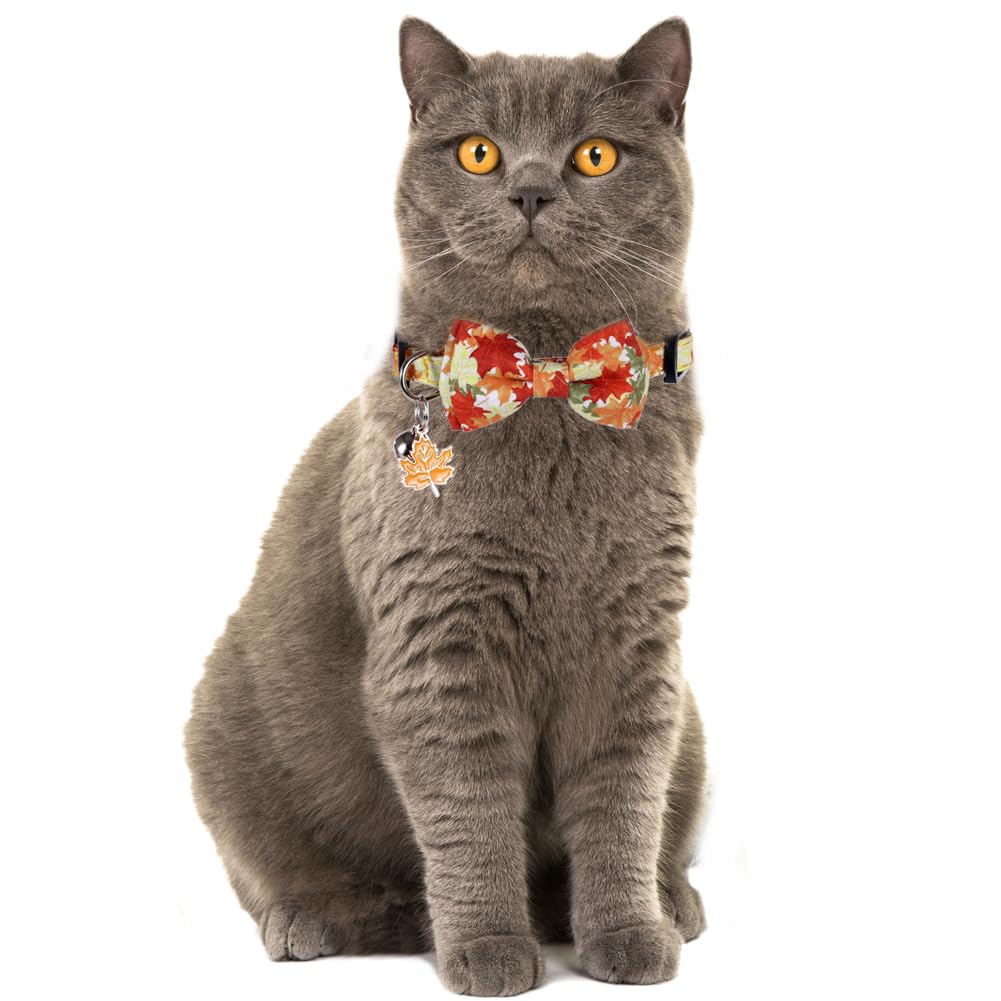 Thanksgiving Day Cat Collar Fall Breakaway With Bow Tie And Bell Autumn Holiday For Kitty Adjustable Safety