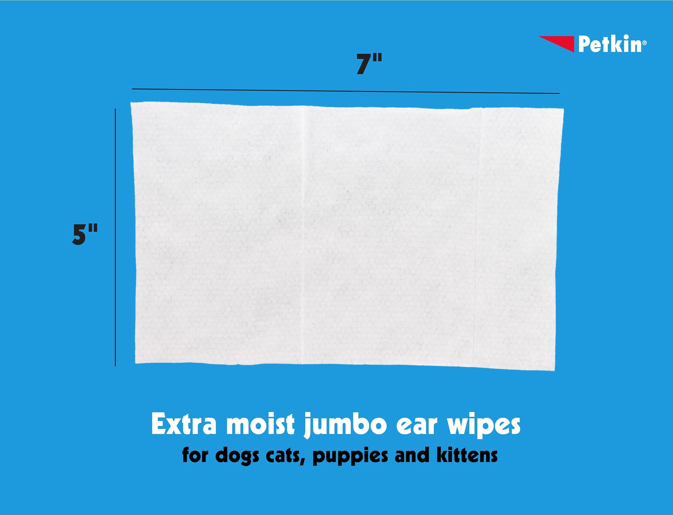 Petkin Jumbo Pet Ear Wipes - 80 Extra Moist Cleaning Wipes for Dogs & Cats - Soothing, Deodorizing, Easy to Use