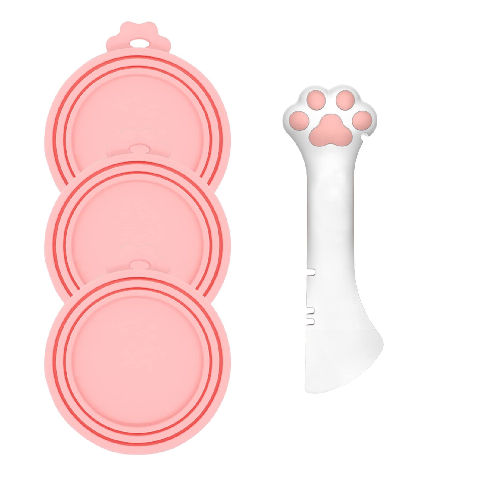 DORUI 3 Pcs Pet Food Can Lids & One Can Spoon | Cute Paw Shape Opener Spatula Cat Wet Food Spoon | Universal BPA Free Silicone C