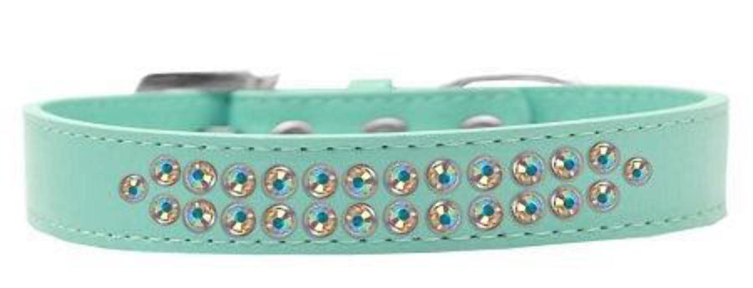 Mirage Pet Products Two Row AB Crystal Aqua Dog Collar, Size 20