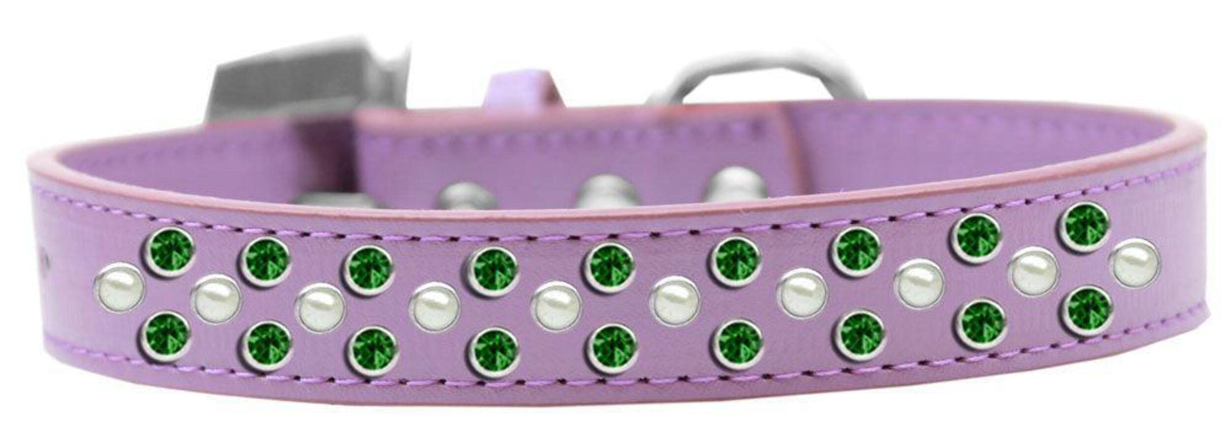 Mirage Pet Products Sprinkles Dog Collar with Pearl and Emerald Green Crystals, Size 14, Black