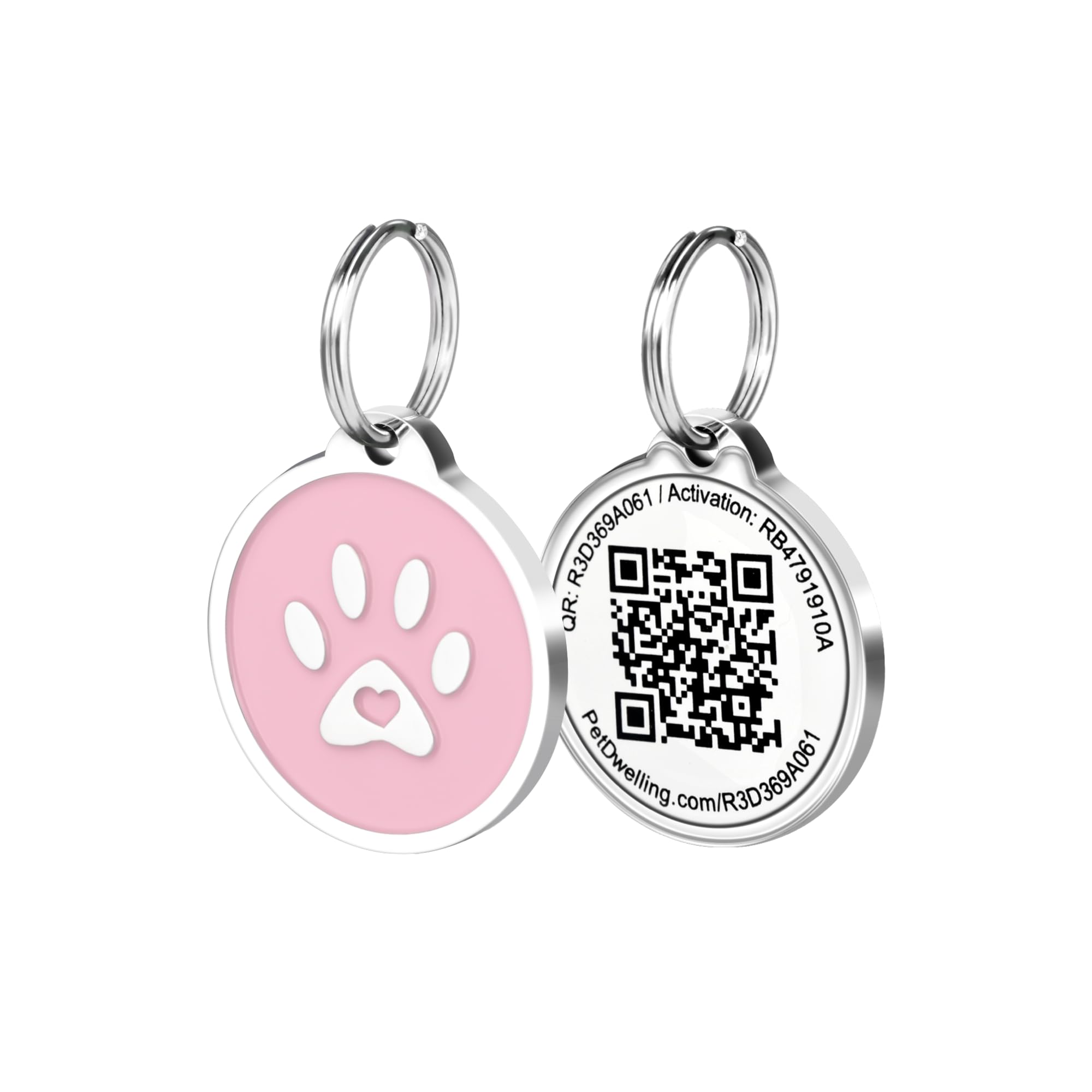 Pet Dwelling 2D Qr Code Pet Id Tag - Dog Tags - Cat Tags - Online Pet Profile - Scan Tag Location - Instant Email Notification(Pink Paw)