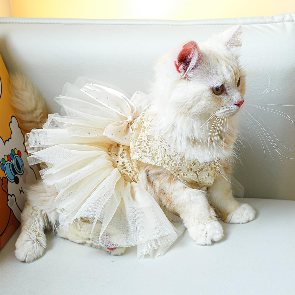 Aniac Small Dog Dresses,Girl Puppy Princess Tutu Dress With Bow Knot,Cat Outfit,Chihuahua Yorkie Clothes For Birthday Wedding (M