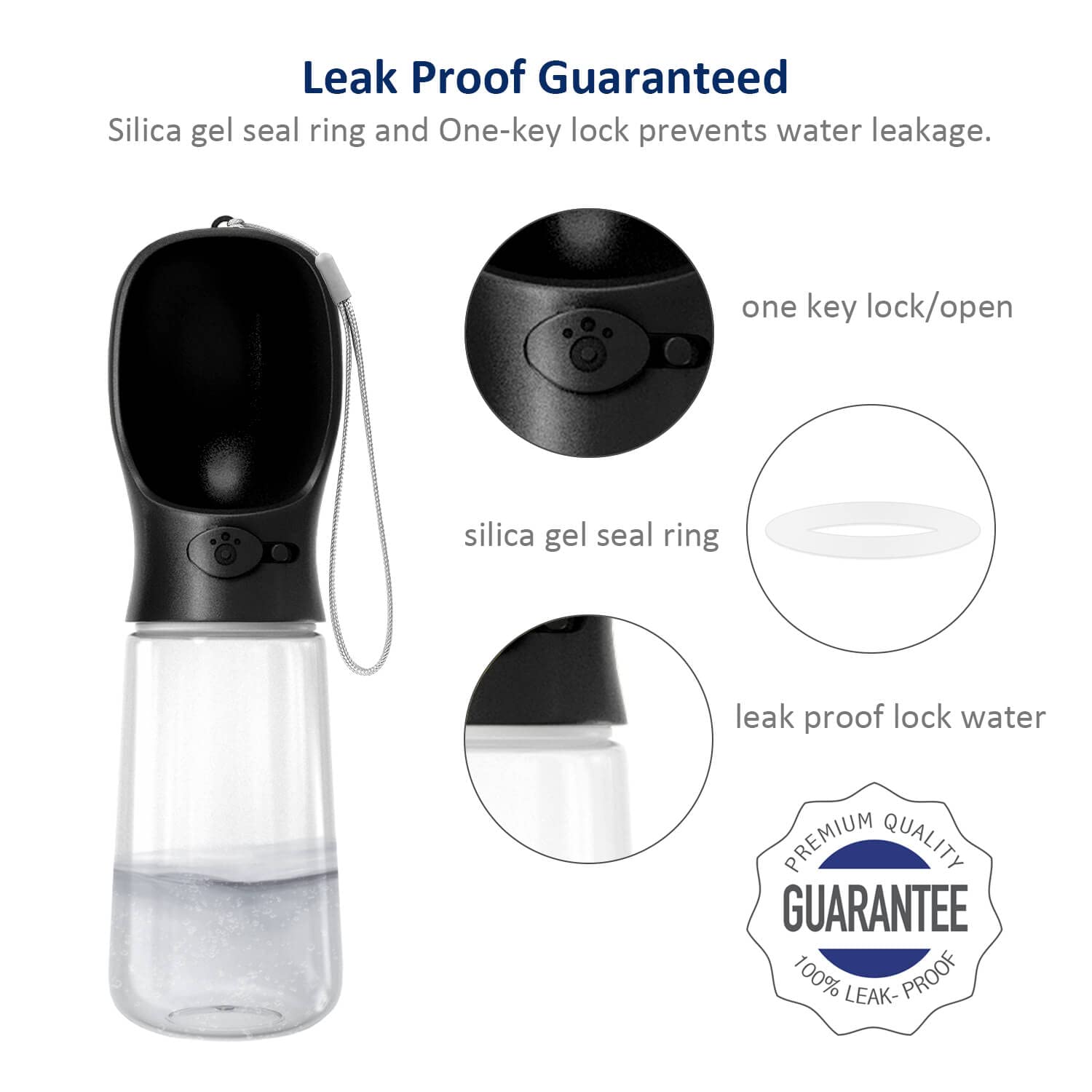 WePet Portable Dog Water Bottle, 19 OZ, Leak Proof, Food Grade Plastic, Black