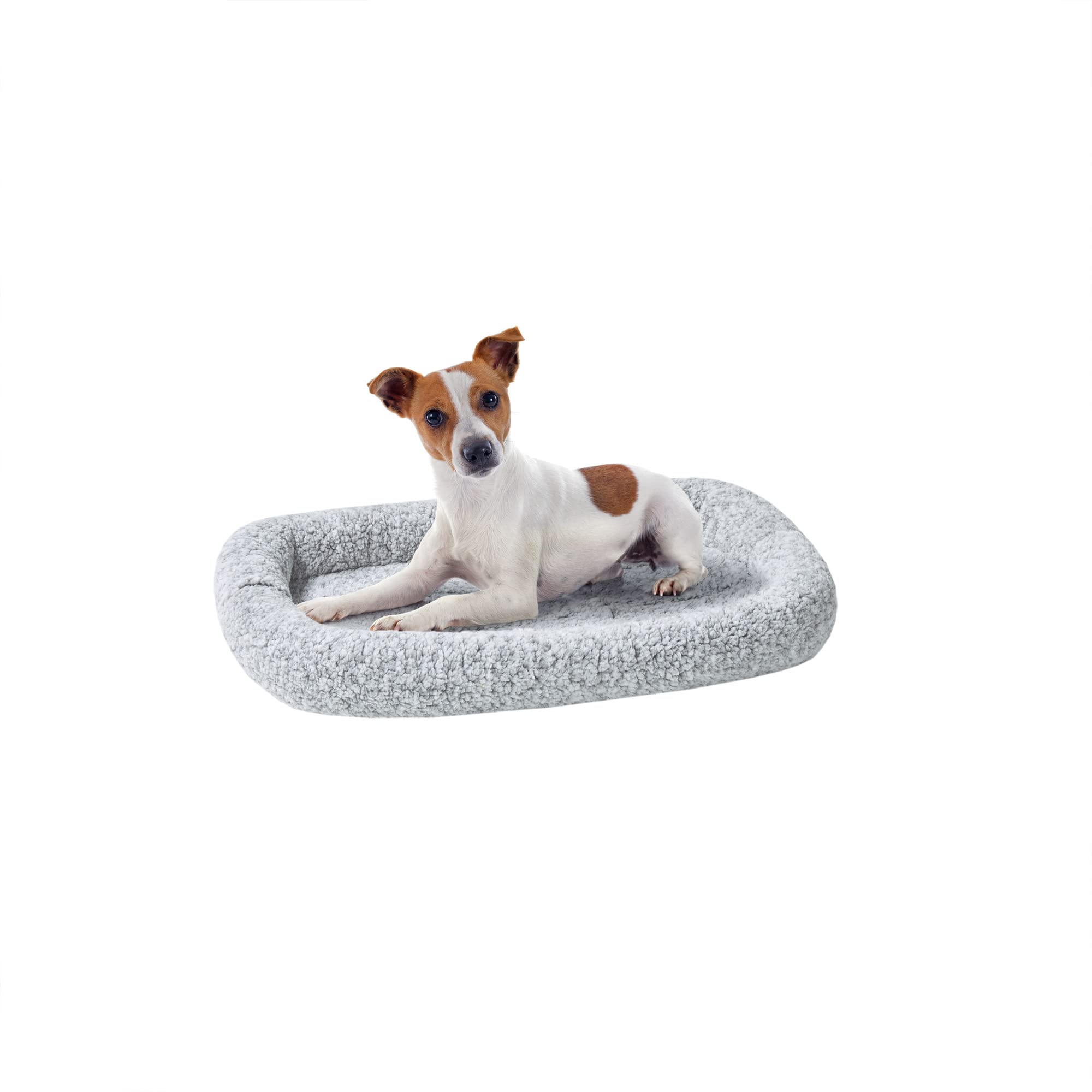 Friends Forever Bolster Dog Crate Mat 30 Inch, Washable Dog Crate Bed, Sherpa Fleece, Nova Grey