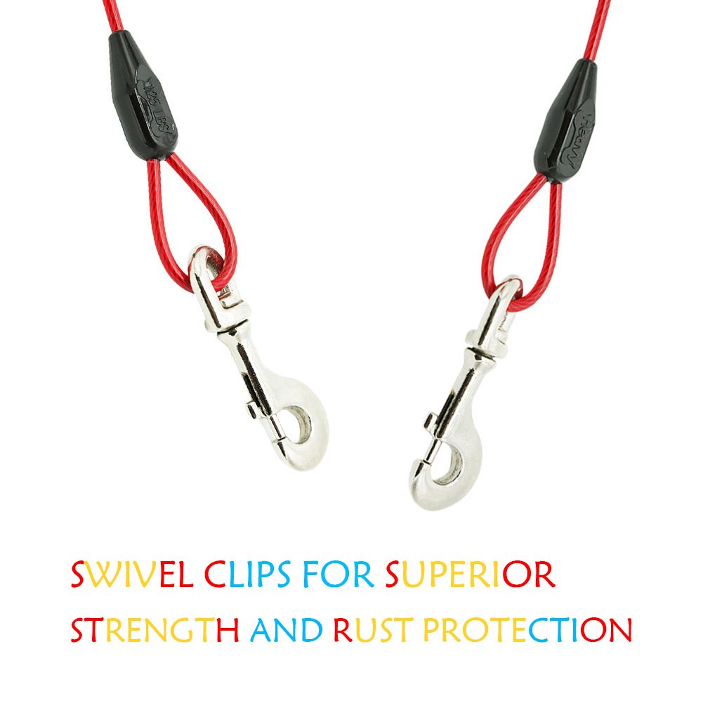 Petest 30ft Tie-Out Cable with Crimp Cover for Heavy Dogs Up to 125 Pounds Black & Red