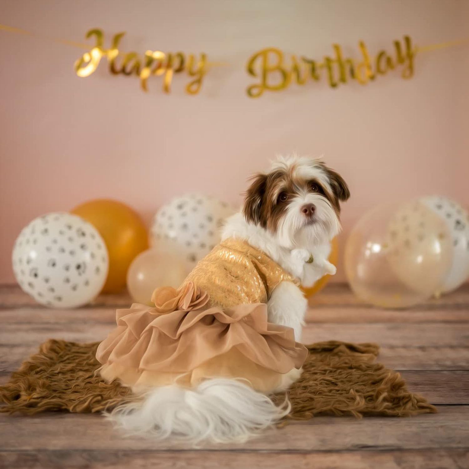 Bling Dog Dress Tutu Skirt Flower Dog Pet Cat Luxury Princess Wedding Dress Summer Dog Chihuahua Clothes (Gold, Small(Pet 4-6Lbs