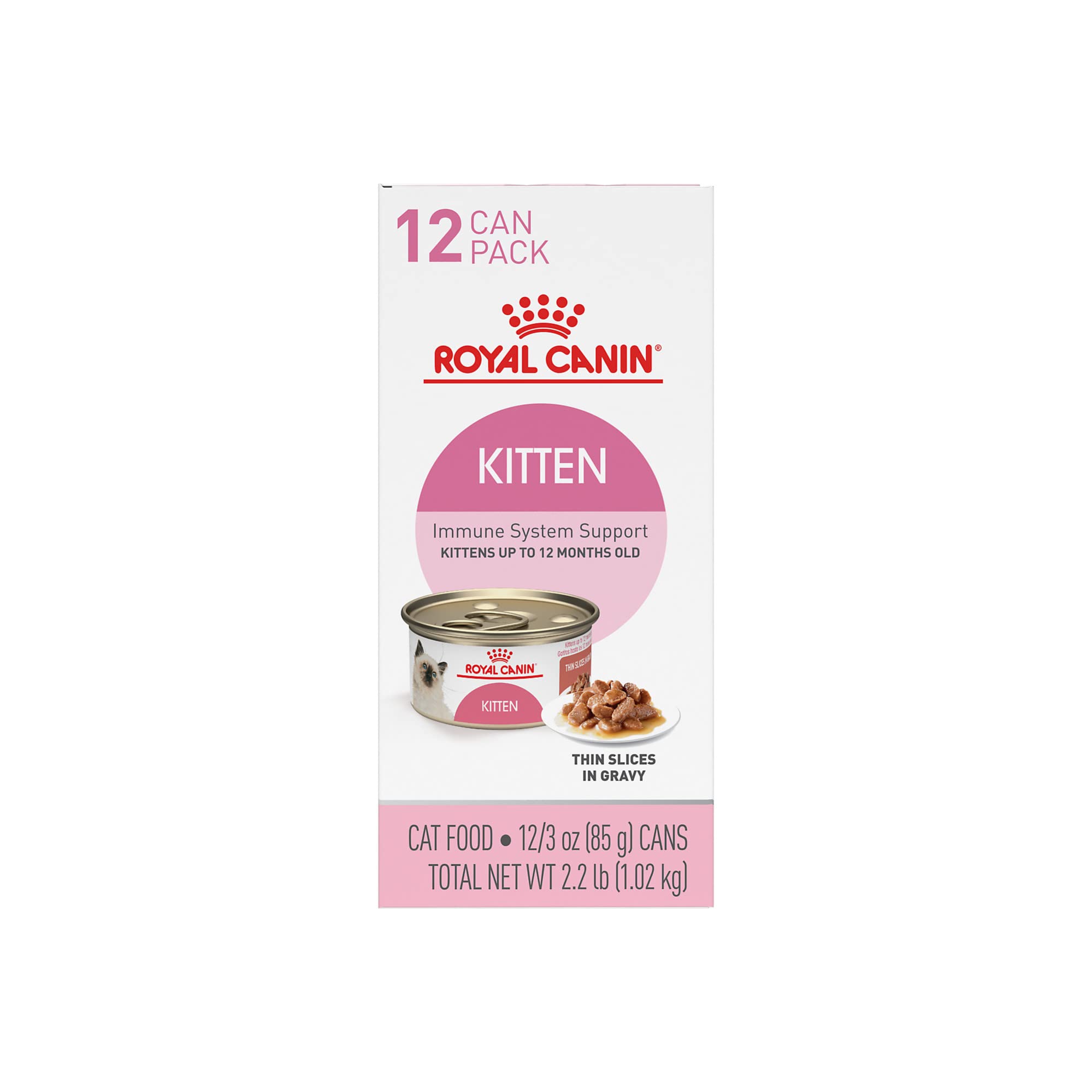 Royal Canin Feline Health Nutrition Kitten Thin Slices in Gravy Canned Cat Food, 3 oz cans 12-pack
