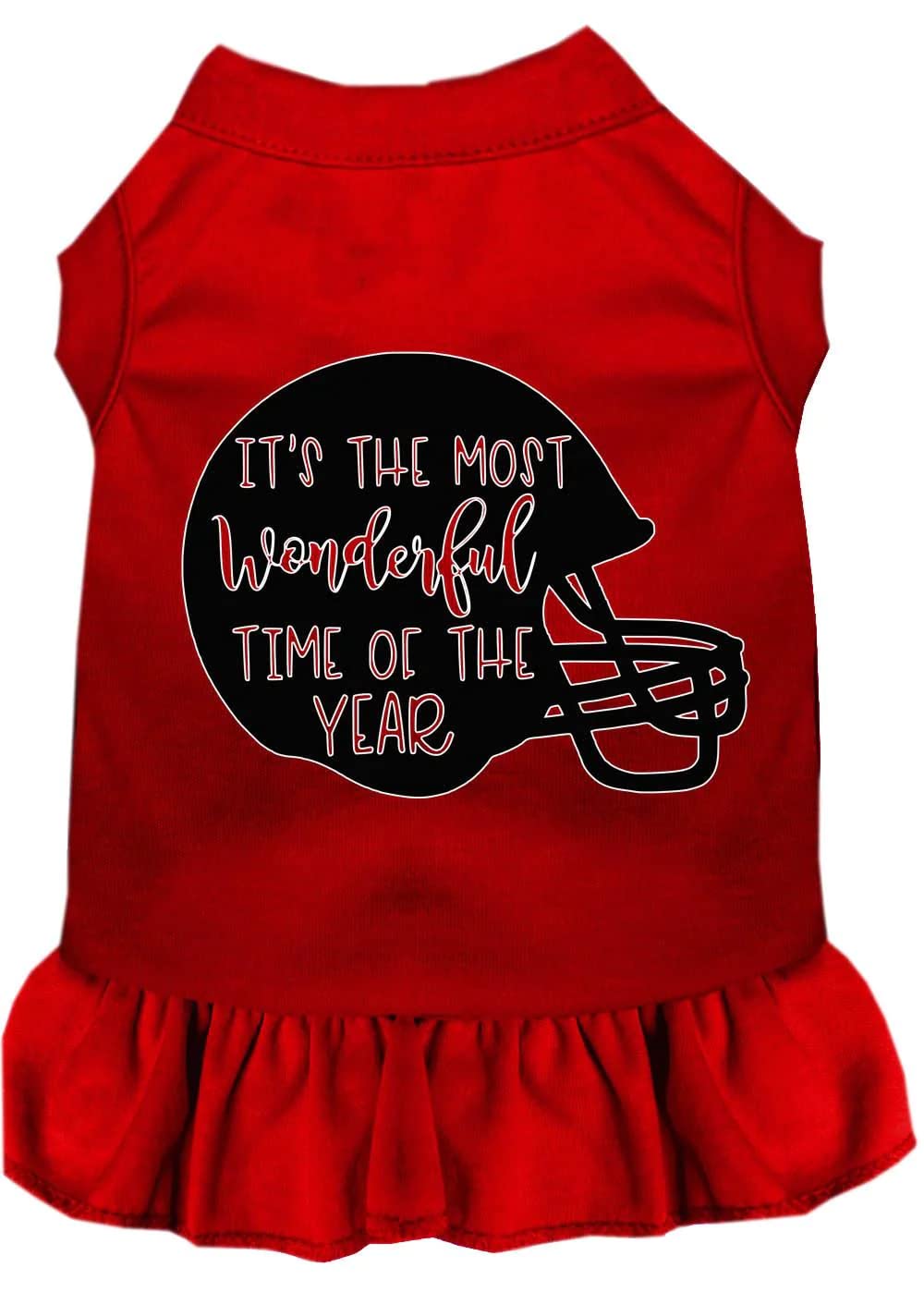 Pet Dog & Cat Dress Screen Printed, "Most Wonderful Time of the Year (Football)" Red MD (6-10 lbs.)