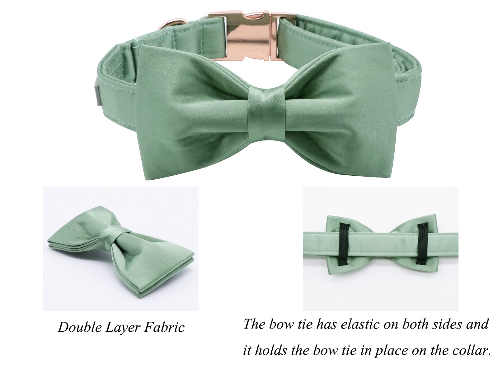 Lionet Paws Bowtie Dog Collar - Comfortable Silk Green Dog Collar With Detachable Bow Tie For Medium Dogs, Neck 13.5-22 Inches