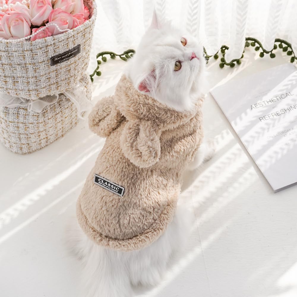 Cat Bunny Ears Costume Cute Dog Kitten Hoodies Sweater Rabbit Ears Puppy Pet Apparel (Small,Beige)