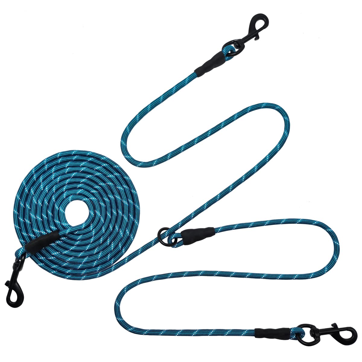 Btinesful 12Ft 20Ft 30Ft Reflective Dog Tie Out For 2 Dogs, No Tangle 1/3 Inch Nylon Rope Long Tether For Two Dogs, Dog Trolley 