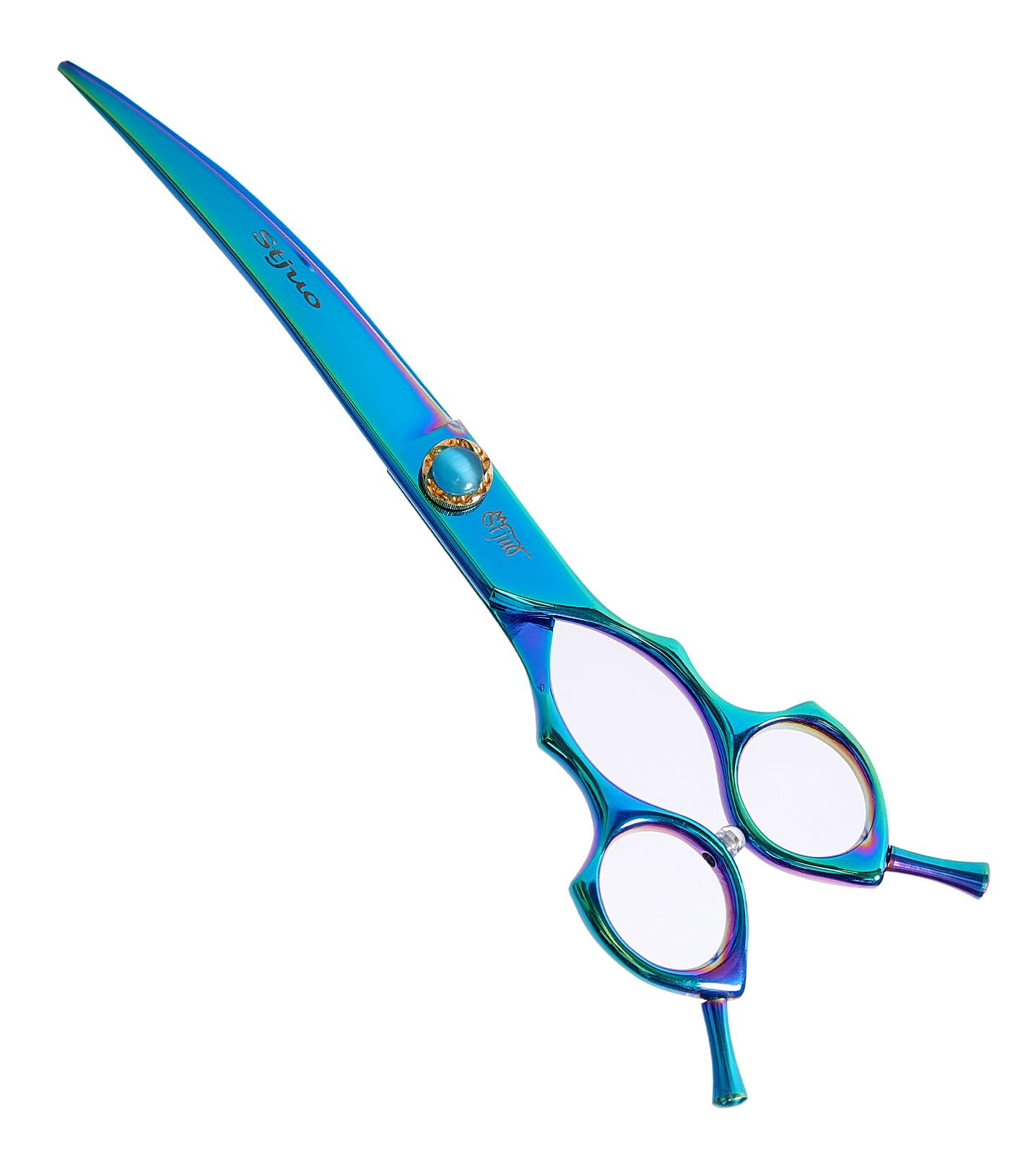 Stjuo 7.5'' Dog Curved Scissors For Grooming 440C Stainless Steel Green Professional Pet Trimming Scissors Sharp Blades Cutting 