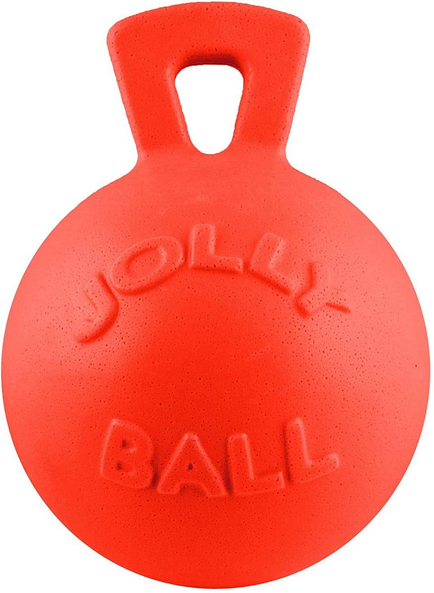 Jolly Pets Tug-N-Toss Heavy Duty Dog Toy Ball With Handle, 4.5 Inches/Small, Orange