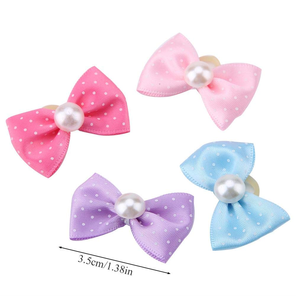 Heepdd 20Pcs Pet Grooming Bowsknots With Faux Pearls - Hair Bands For Cats, Dogs, Kittens, Puppies