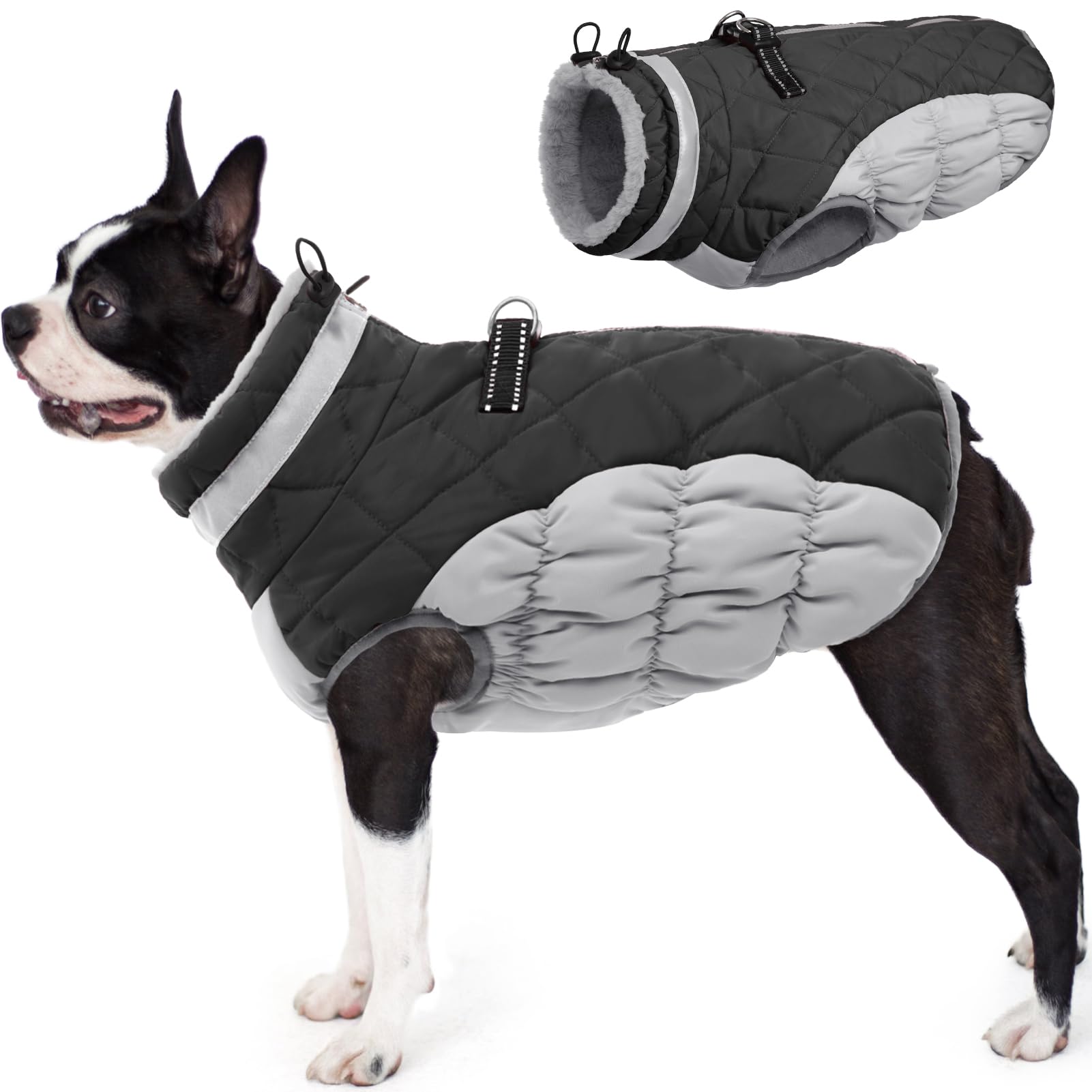 Aofitee Dog Coat, Warm Dog Jacket Dog Winter Coats, Reflective Turtleneck Dog Fleece Vest With Harness Built In, Waterproof Wind