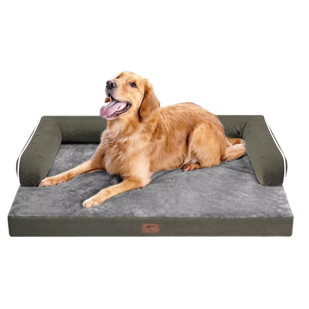 Large Dog Bed Orthopedic Washable - Removable Waterproof Cover Bed Pet - Large Big Dogs - Memory Foam - Couch Sofa With Removable Bolster - Dark Green Dog Bed