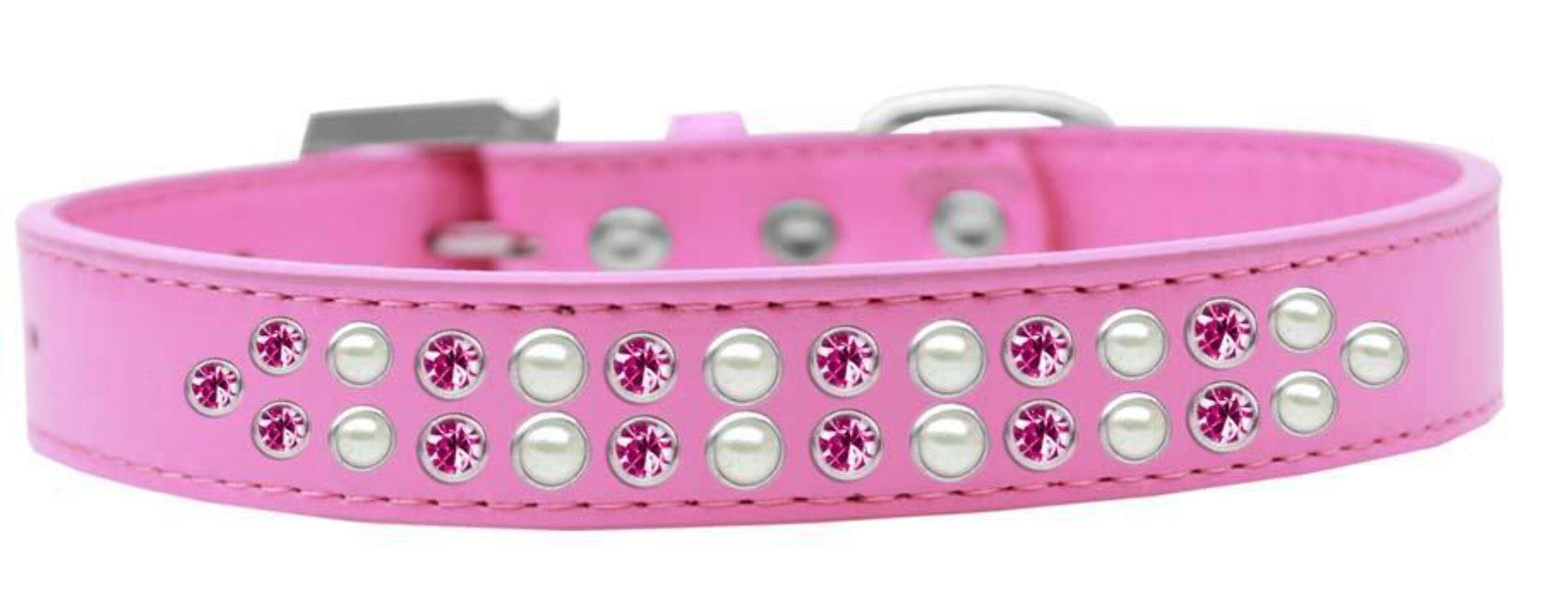 Mirage Pet Products Two Row Pearl and Pink Crystal Ice Cream Dog Collar, Size 16, Blue