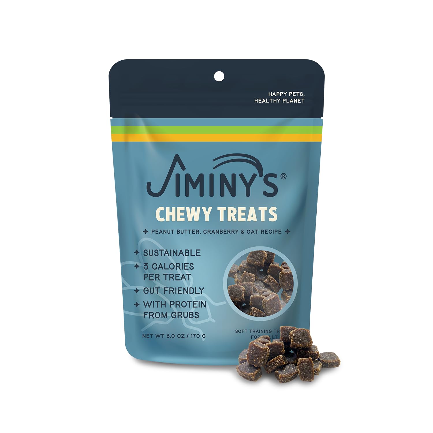 Jiminys Chewy Training Treats for Dogs, Low Calorie, Hypoallergenic Insect Protein, Made in USA, 6oz, Peanut Butter & Cranberry