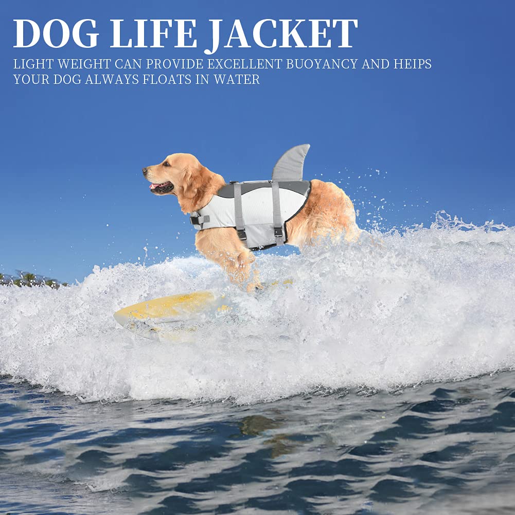 Dog Shark Life Jacket, Dog Life Vest For Swimming Adjustable Pet Life Preserver With Rescue Handle Large