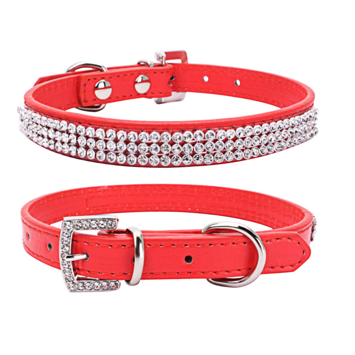 Thain Basic Adjustable Dog Cat Collar Bling Rhinestones Shing Diamonds Pu Leather With Rhinestones Buckle (Xs(Length 8-10), 