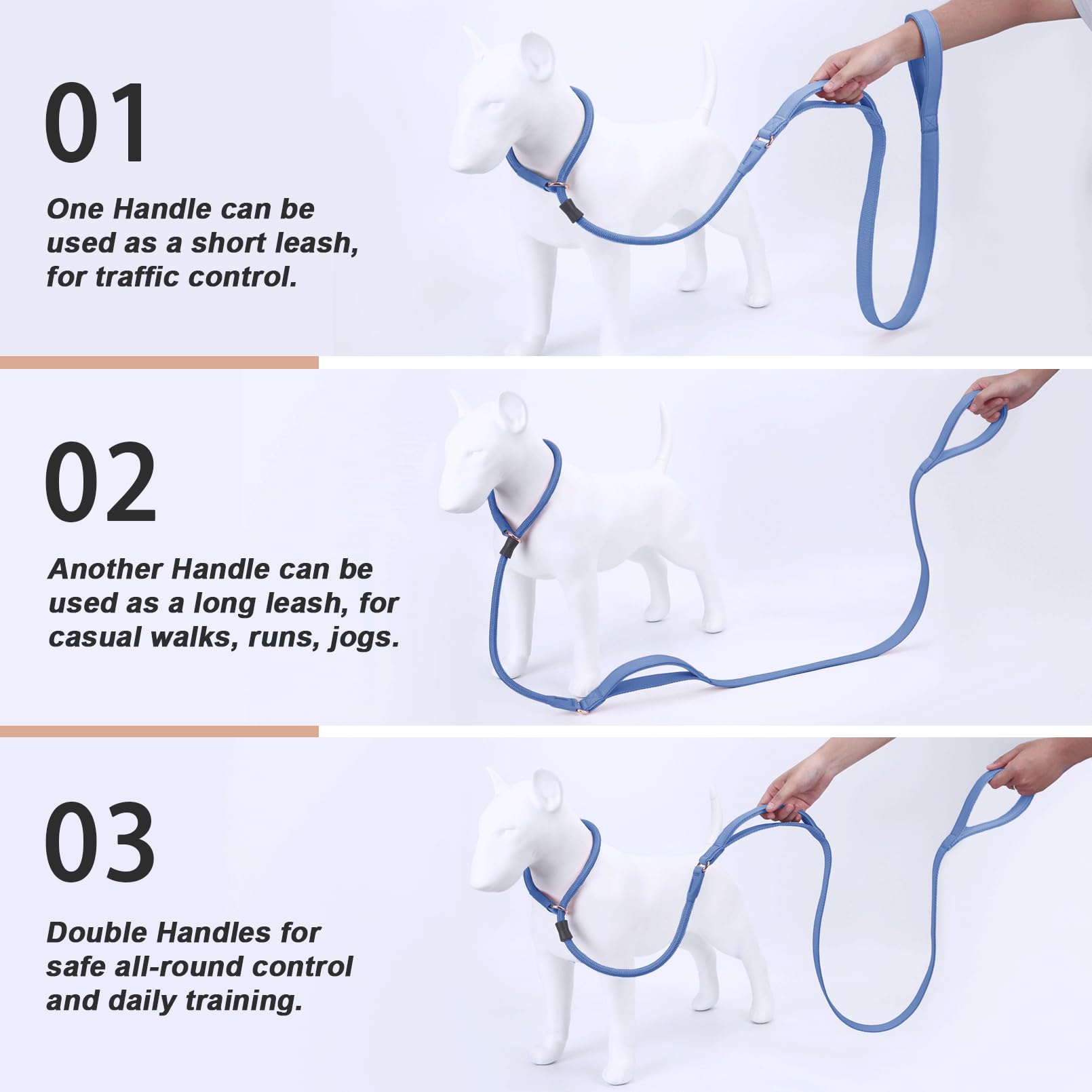 Slip Lead Dog Leash With Double Handle - Soft Leather Collar, Heavy Duty Nylon Lead For No Pull Walking - 6Ft Blue Purple For Sm