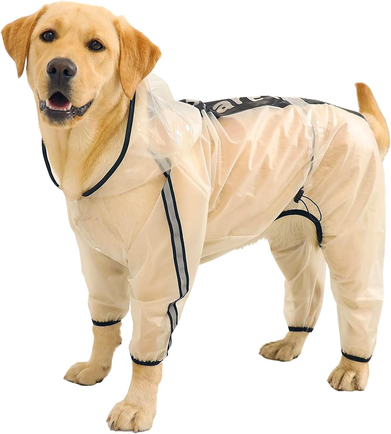 Olsa Dog Raincoat, Dog Hooded Slicker Poncho, 4 Legs Rain Jacket With Reflective Stripe, Transparent Water Proof Resistant Rain 
