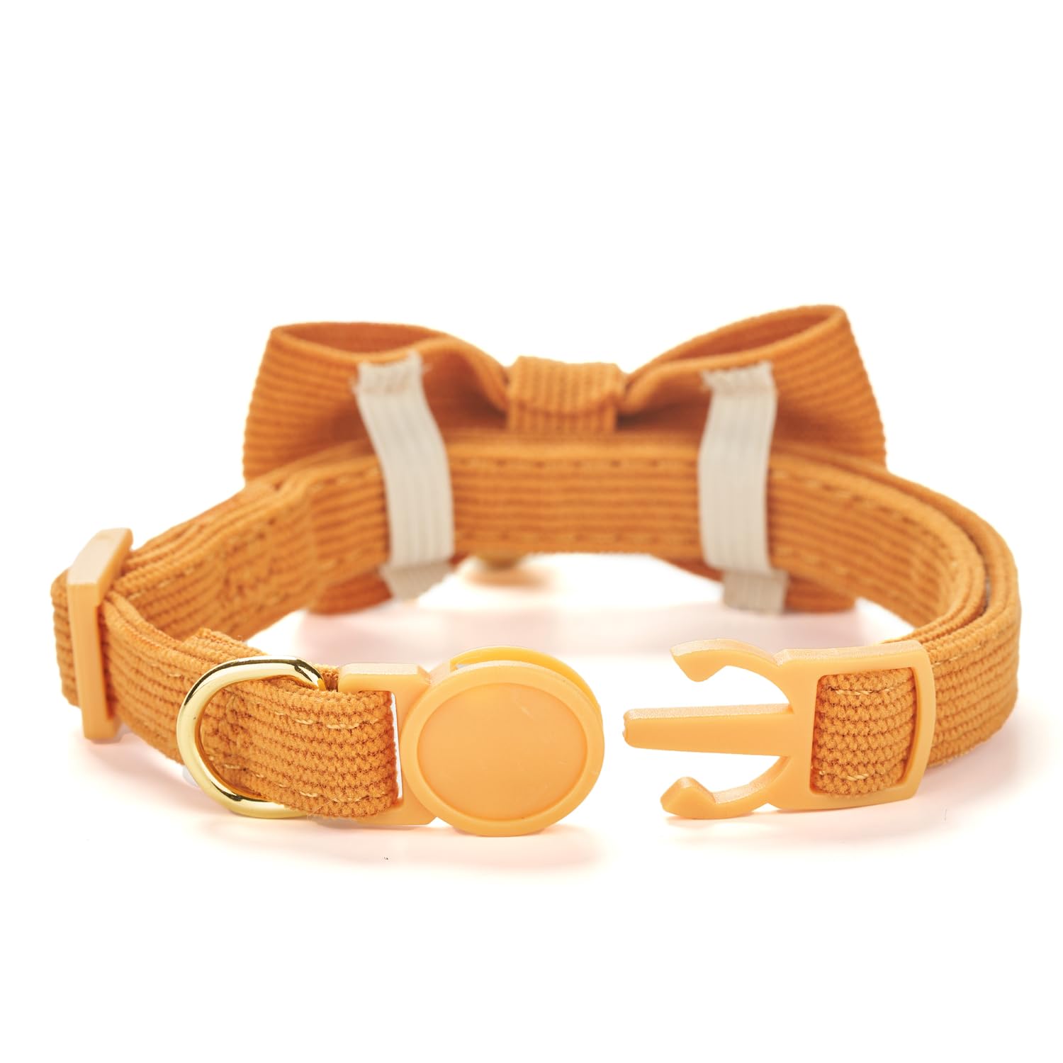 Petiry Soft Corduroy Cat Collar, Plaid Pattern, With Bell And Bowtie, Safety Breakaway Clasp, Adjustable For Kitten And Cats Ora