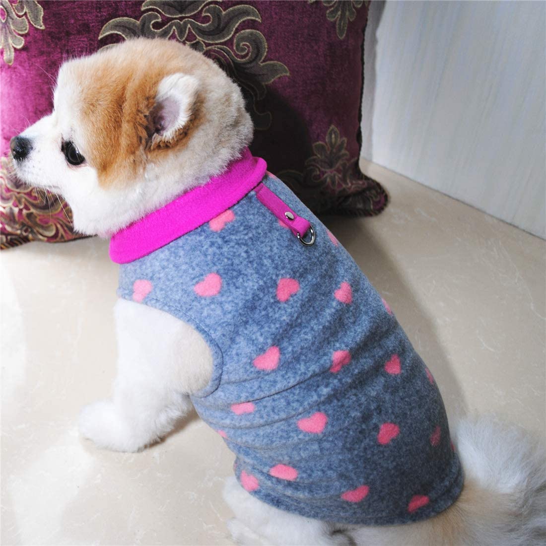 Pixriy Dog Sweater, Soft Fleece Vest With Leash Ring Pullover Jacket Winter Pet Dog Clothes For Puppy Small Dog Cat Teddy Chihuahua Yorkshire For Christmas (3Xl, Grey Heart)