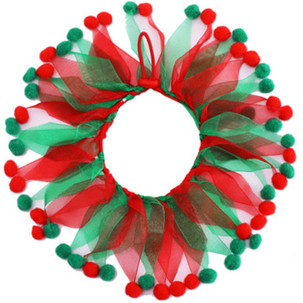 Christmas Pet Collar Ornaments Red Green Collar Adjustable Holiday Dress For Cat And Dog (S(30Cm))