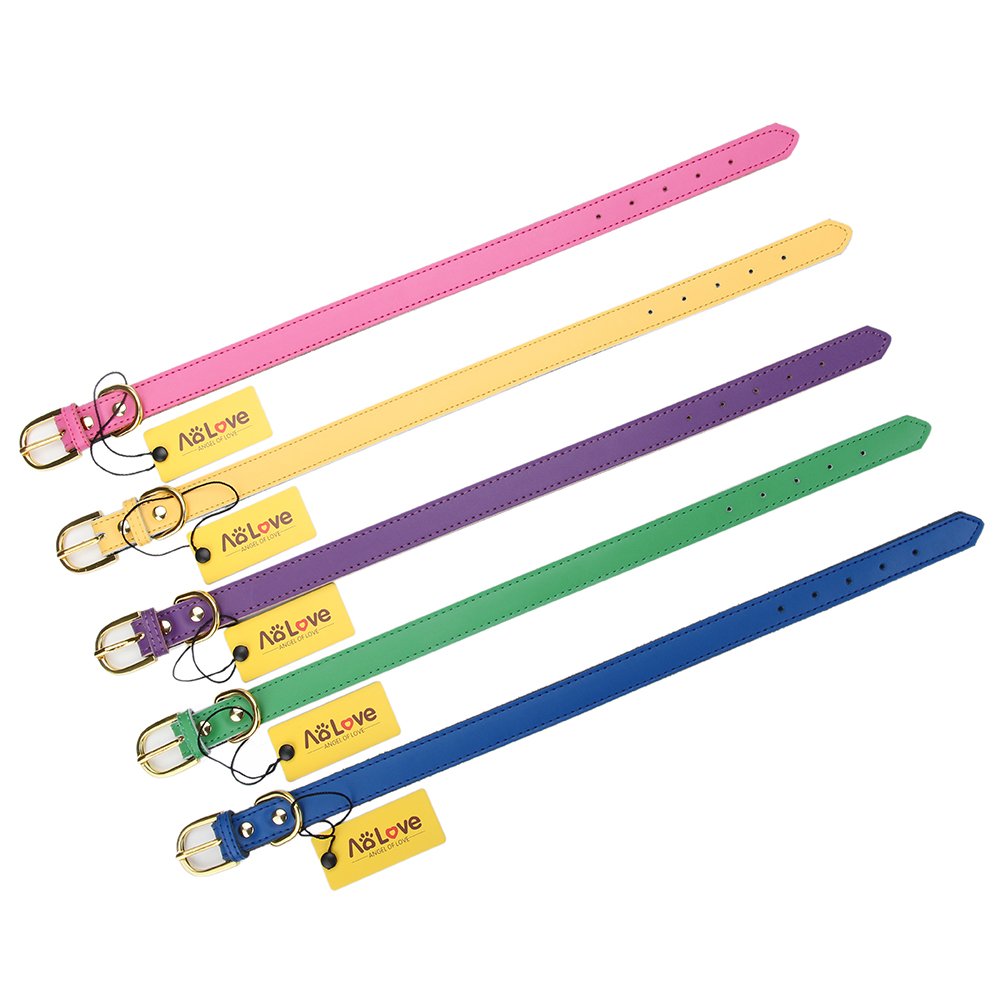 Aolove Basic Classic Padded Leather Pet Collars For Cats Puppy Small Medium Dogs (X-Small (Neck 8.0'-10'), Rose Red)