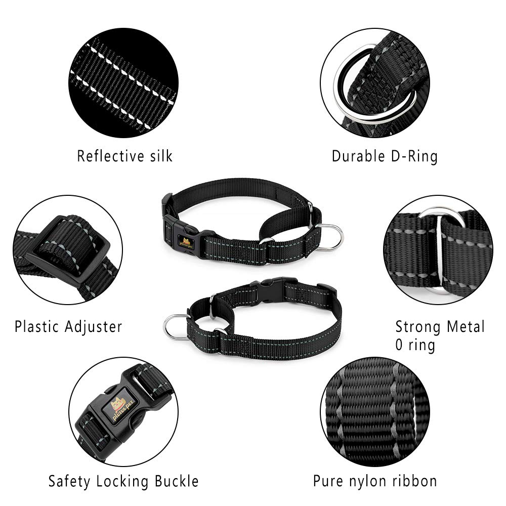 Plutus Pet Reflective Martingale Collar With Quick Snap Buckle,No Pull Dog Choker Collar For Small Medium Large Dogs,S,Black
