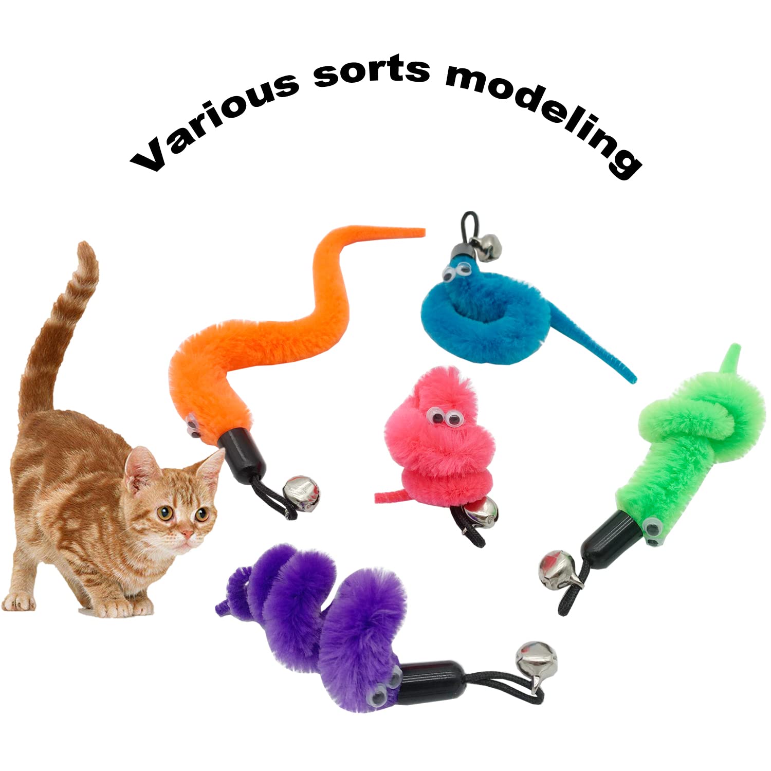 Cateness Cat Worm Toy Refills Cat Wand Replacement Worms, 15 Pcs Worms Cat Toy Refill, Cat Wand Attachments Teaser Refill Worm For Cat Toys