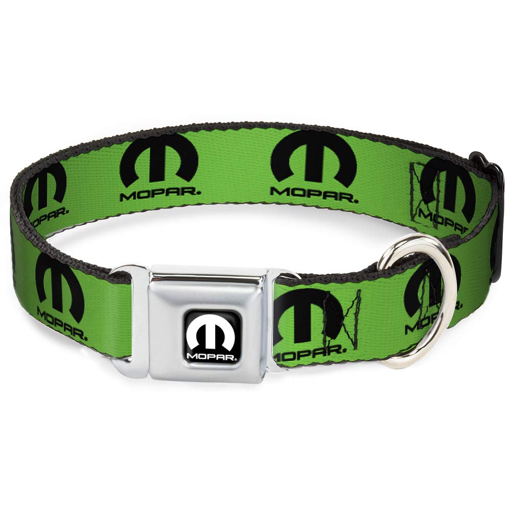 Buckle-Down Dog Collar Seatbelt Buckle Mopar Logo Repeat Green Black 15 To 26 Inches 1.0 Inch Wide, Multicolor, Dc-Wmp016-L