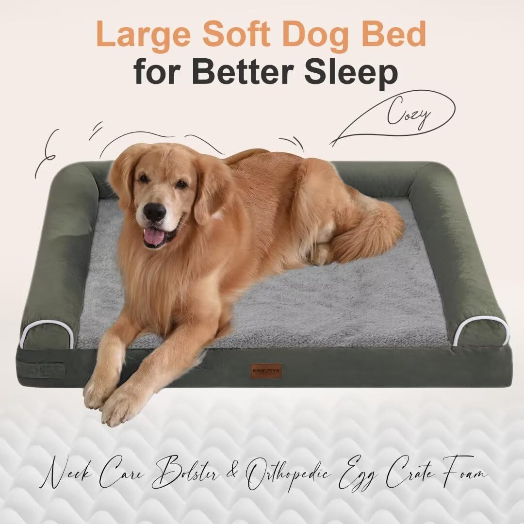 Large Dog Bed Orthopedic Washable: Beds Bolster Xl Bed Big Xlarge Dogs Memory Foam Couch Sofa Waterproof With Removable Cover - Dark Green