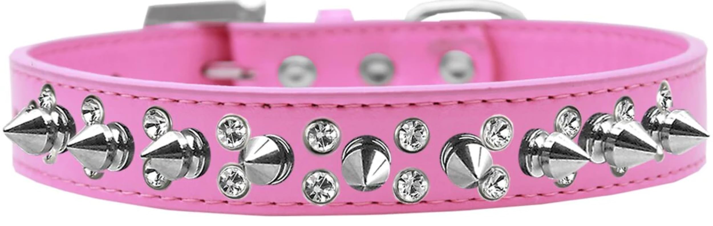 Pet and Dog Spike Collar, Double Crystal & Silver Spikes Red 14