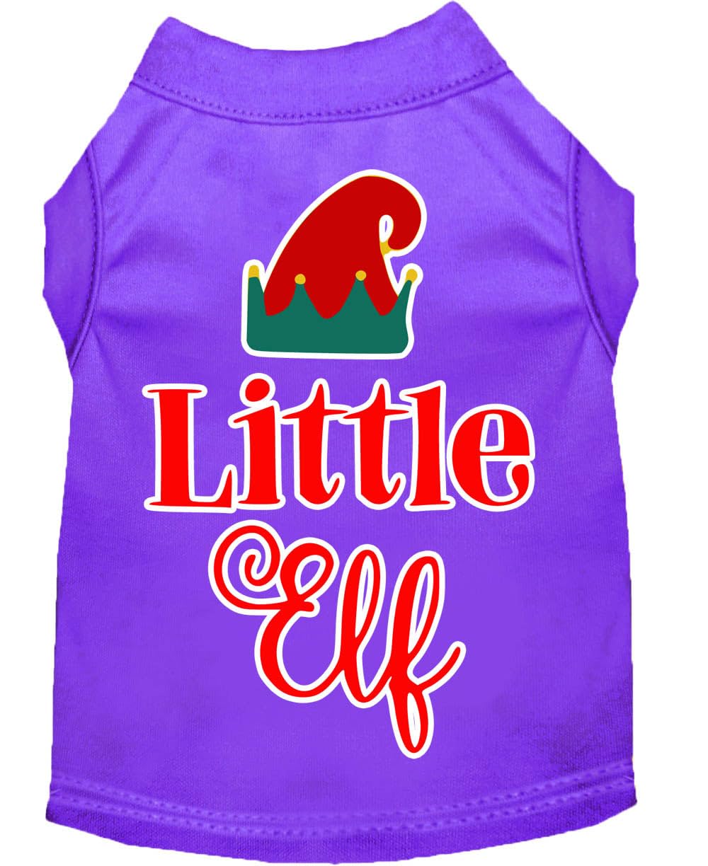 Christmas Pet Dog & Cat Shirt Screen Printed, "Little Elf" Purple XS (0-3 lbs.)