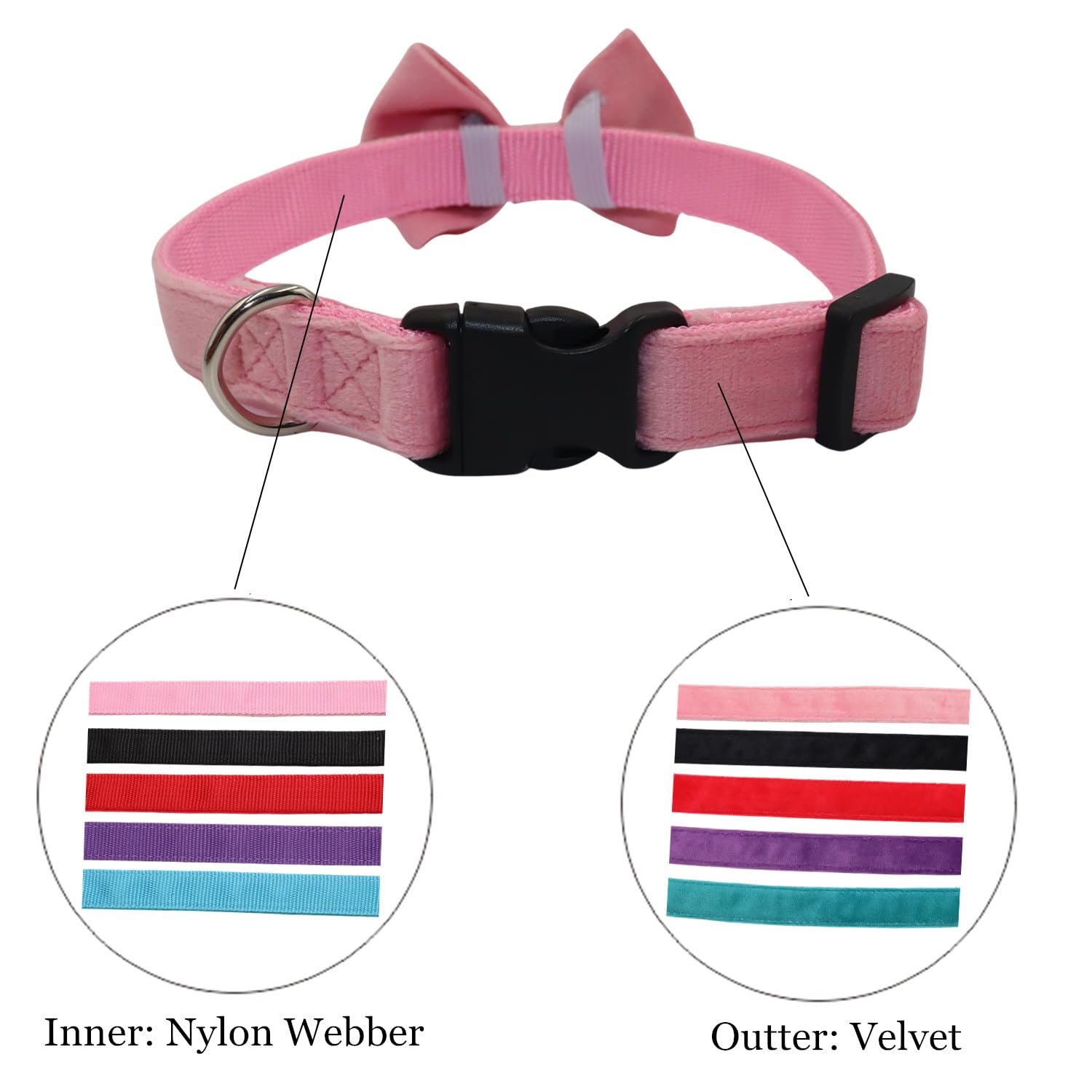 Wdpaws Dog Collar With Bowtie Soft Velvet Material With Quick Release Buckle For Medium Dogs (Pink, M)