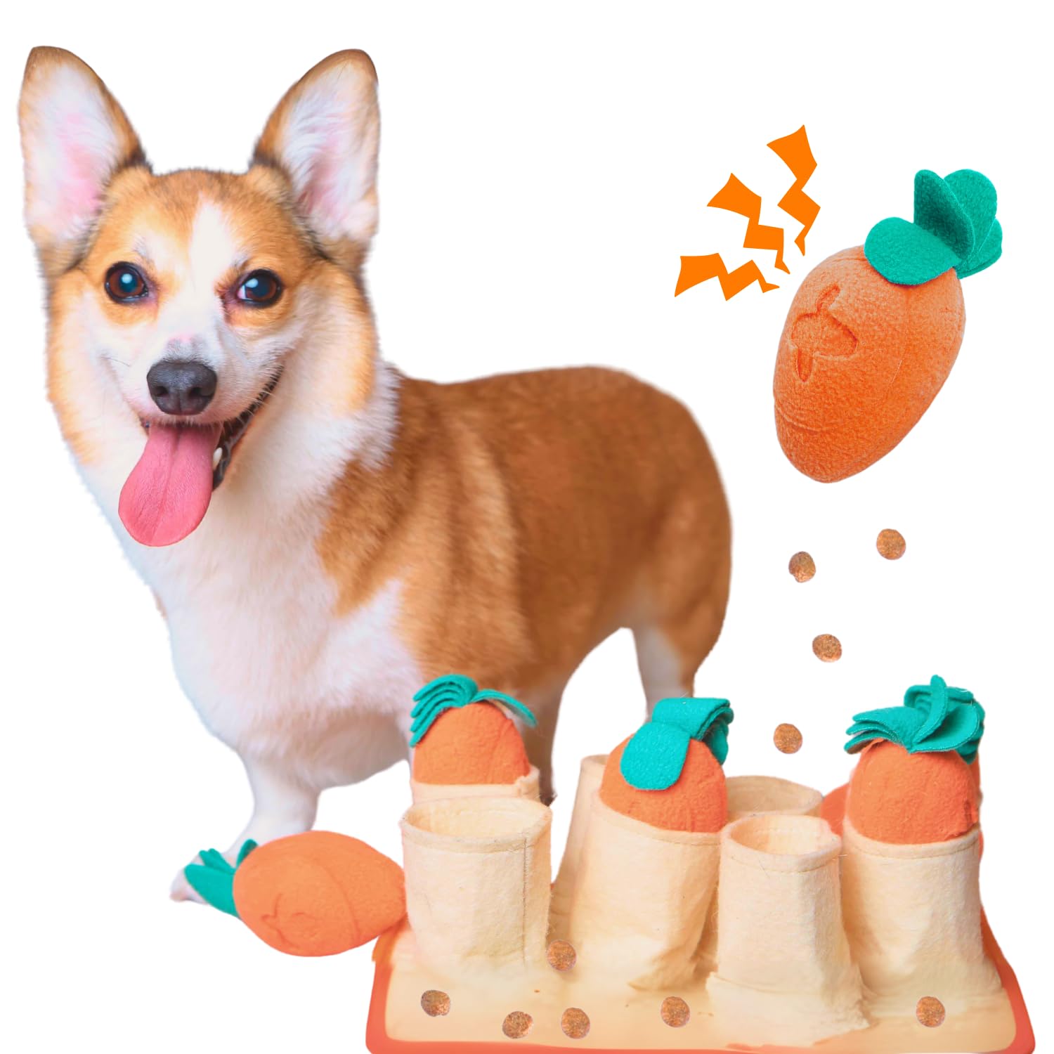 Boredom Buster For Small And Medium Dog, Interactive Treat Puzzle Rug, Slow Feeder Mat With Squeaky Carrots, 20-40 Mins Self-Ent