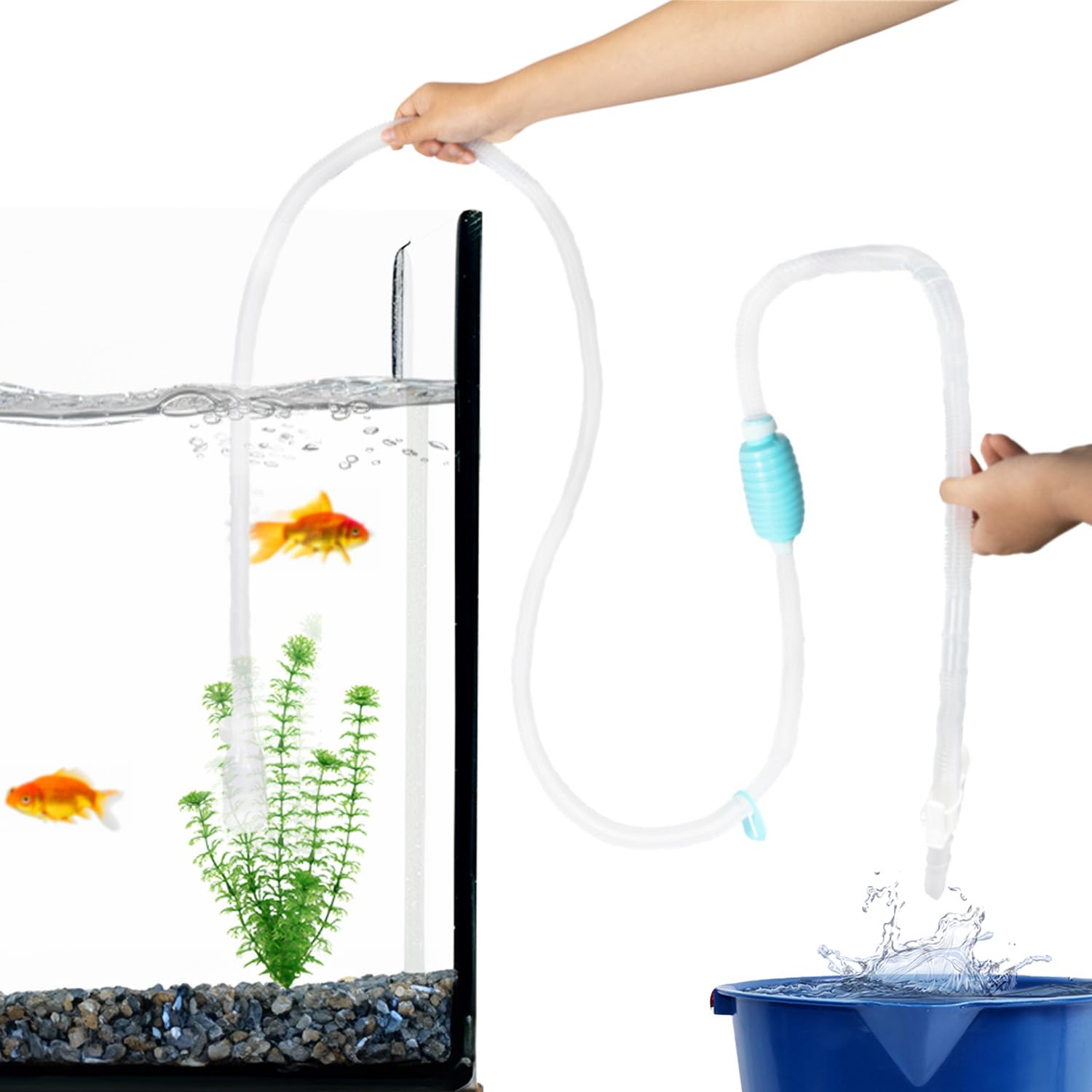 TERAPUMP BPA-Free XL Gravel Cleaner 120'' Aquarium Water Changer with Clips, Suction Cup, Flow Managing Clip, Quick & Easy Assem