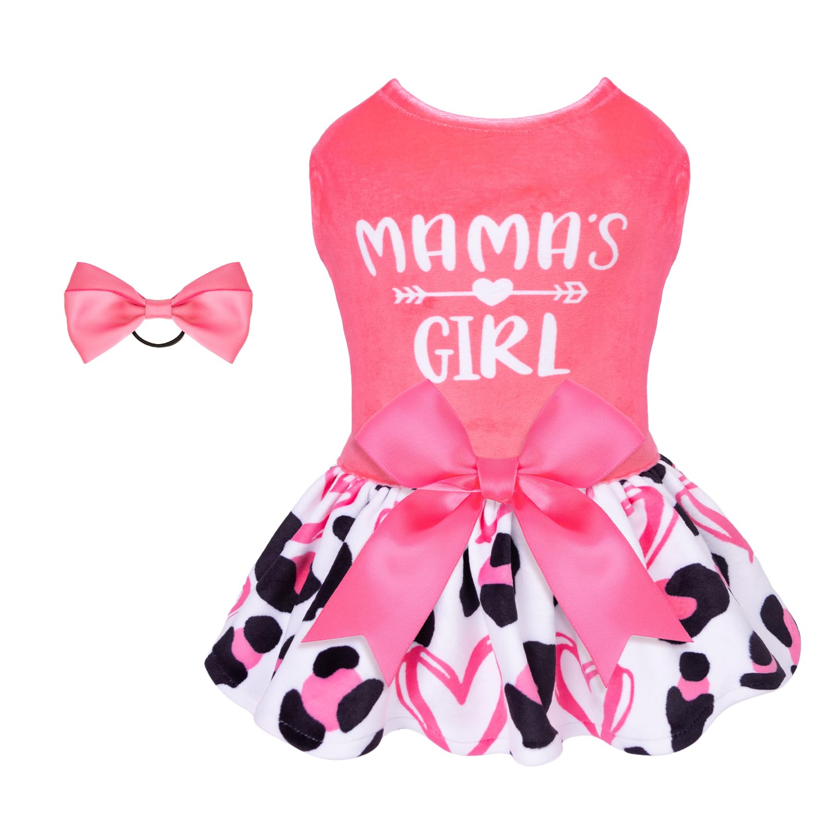 Cutebone Dog Dresses Velvet Mama'S Girl Small Dogs Clothes Onesie Pet Apparel Girl Puppy Skirt With Bow Hair Rope Cva40Xs-D