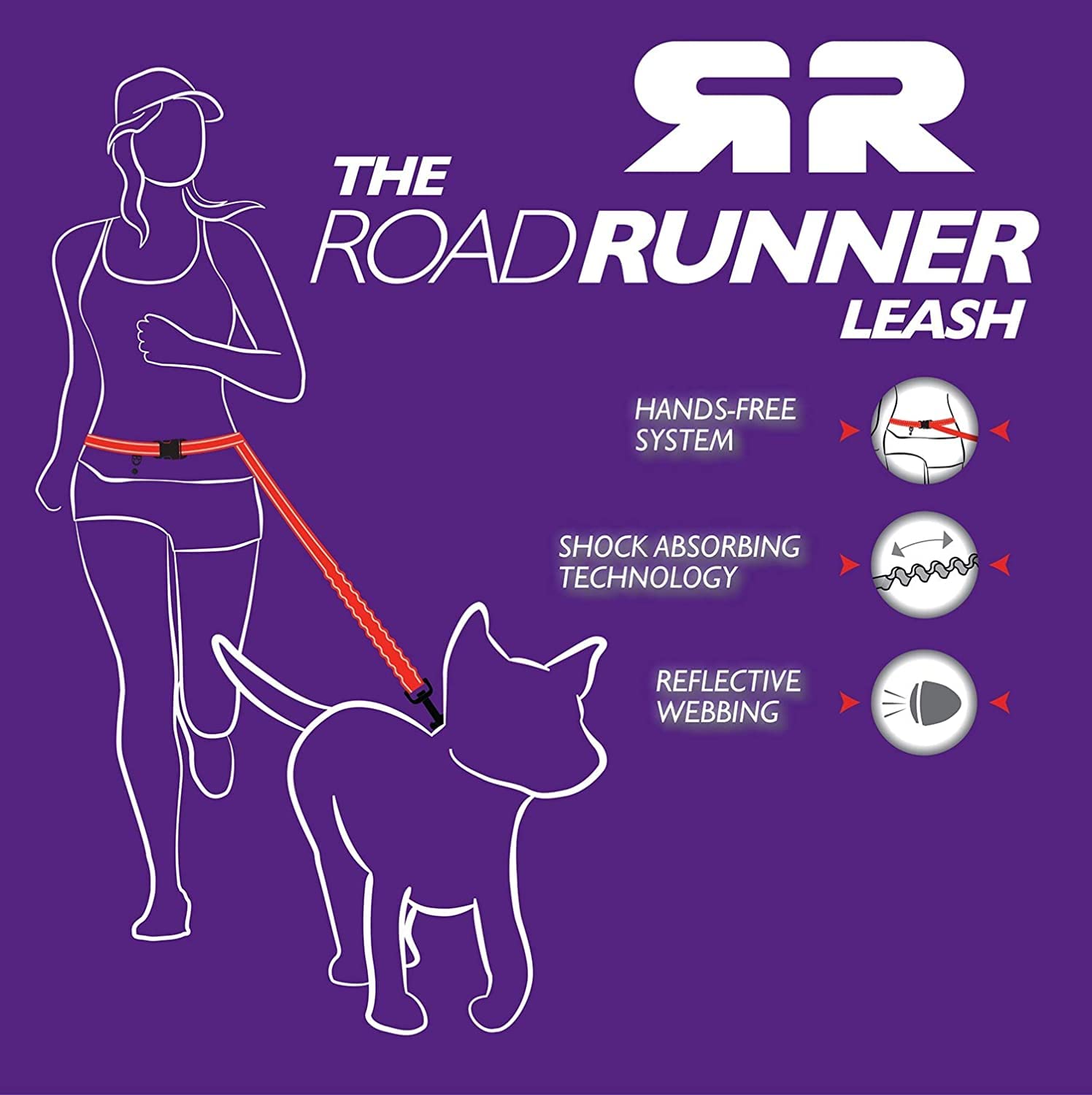 Ezydog Road Running Best Hands-Free Walking, Jogging, And Running Zero Shock Bungee Dog Leash - Reflective Stitching And Adjustable Waist Belt - Provides Superior Comfort, Safety, Control (Red)