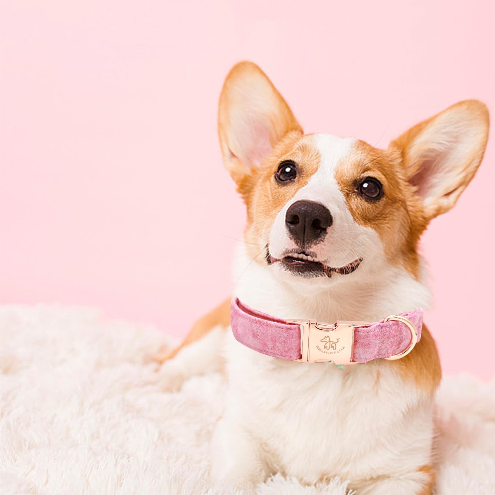 Elegant Little Tail Dog Collar - Pink Print Cotton Pet Collar With Metal Buckle For Large Dogs