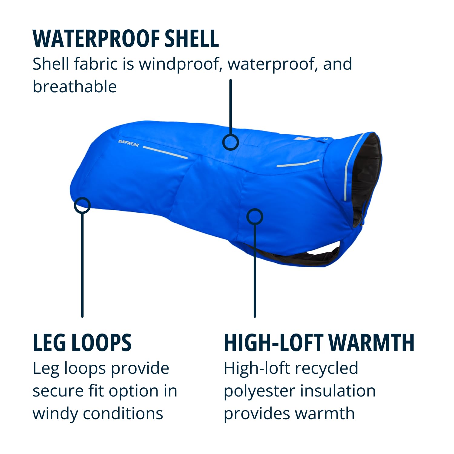 Ruffwear, Vert Dog Winter Jacket, Waterproof & Insulated Coat for Cold Weather, Blue Pool, Medium