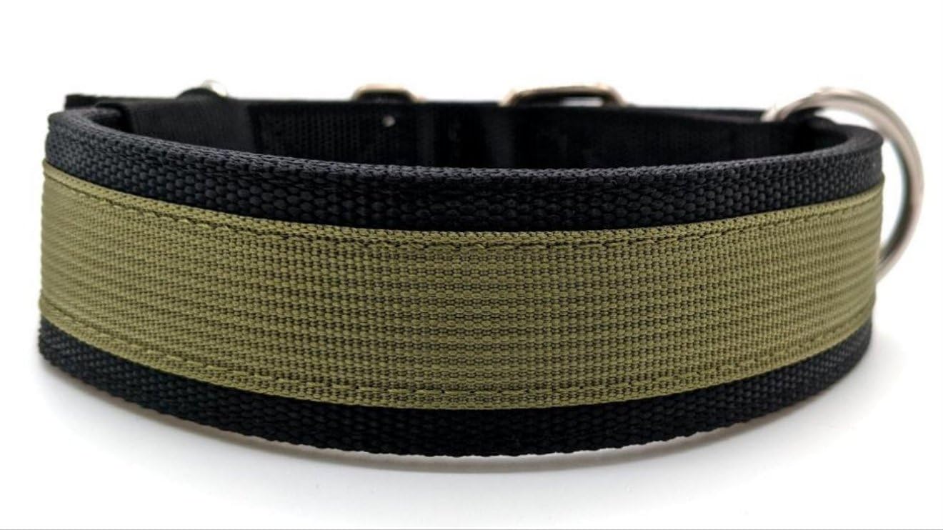 Canine Athletes 1.5' Pro-Hd 5-Ply Heavy Duty Working Dog Collar Extra Strength Durable (Black/Olive Green, Large)