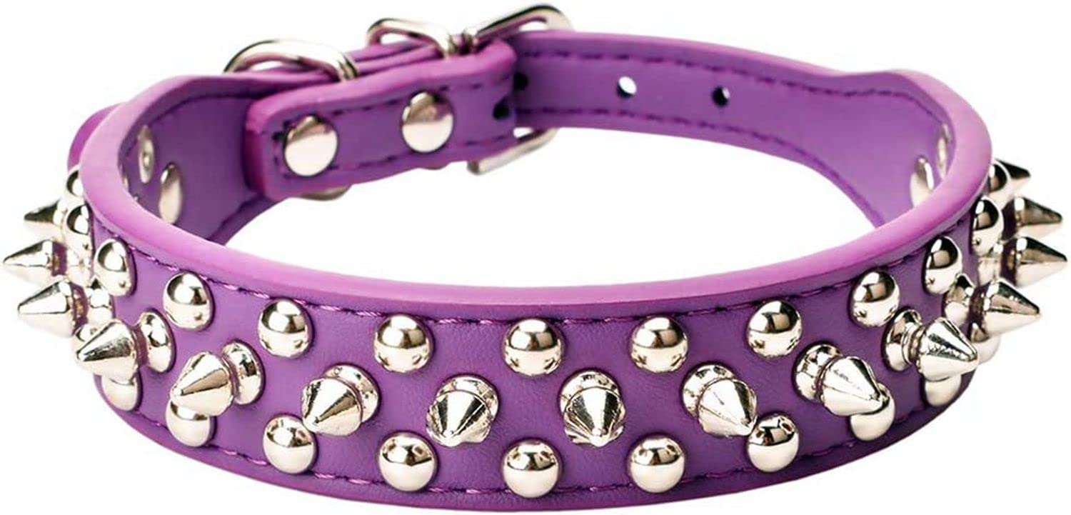 haoyueer Spiked Dog Collar Soft Pu Leather Mushrooms Rivet Spike Studded Puppy Adjustable Pet Collars for Small Breeds (XS, Purp