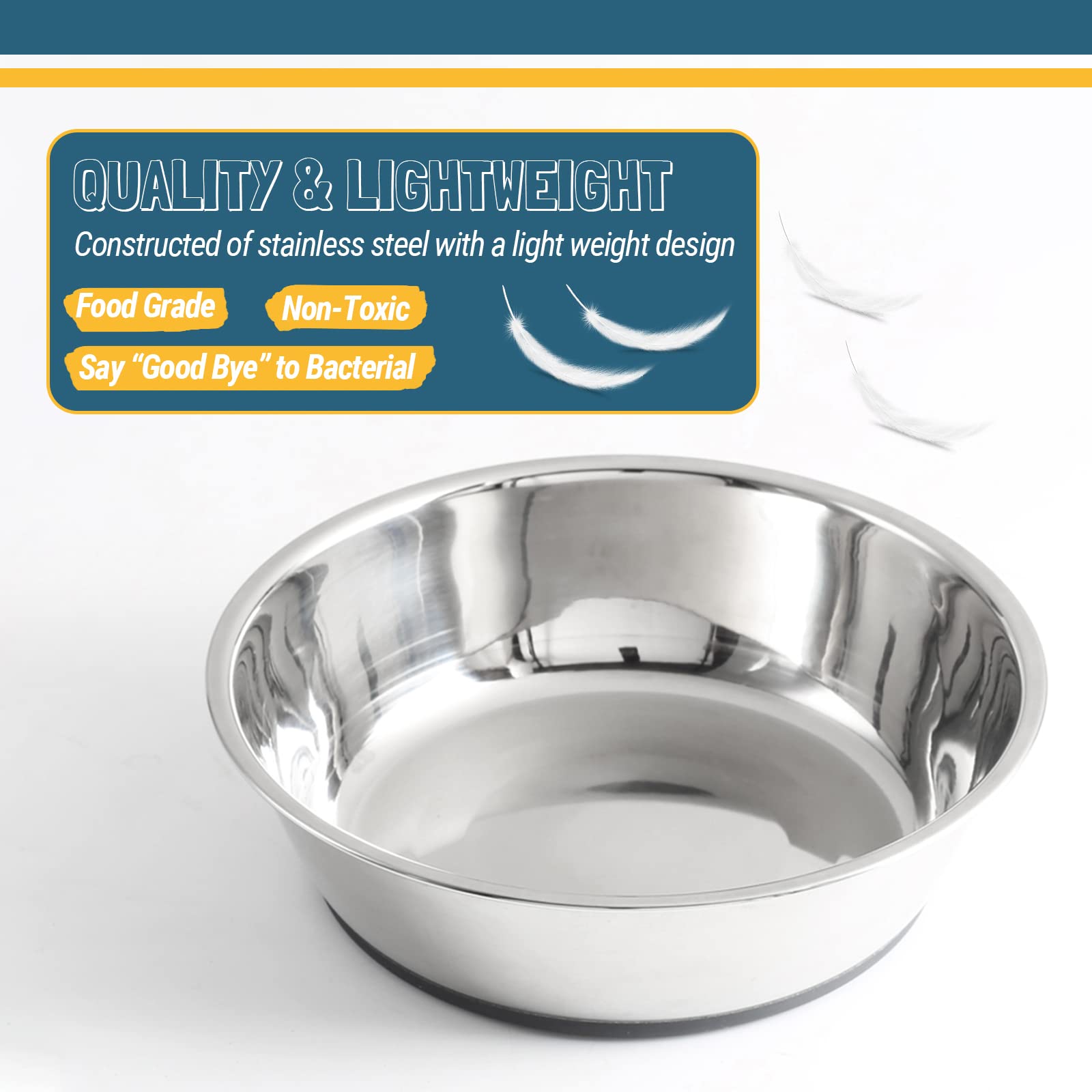 PEGGY11 Lightweight Nonslip Stainless Steel Dog Bowls, 2 Pack, Each Holds Up to 3 Cups