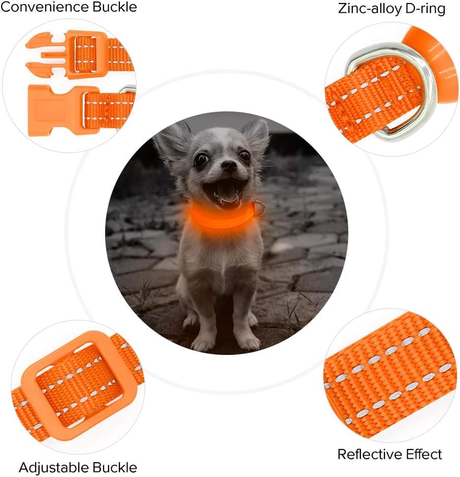 Bseen Light Up Dog Collar, Reflective Led Dog Collar Rechargeable Glowing Puppy Collar For Puppies & Cats,Safety Dog Lights For