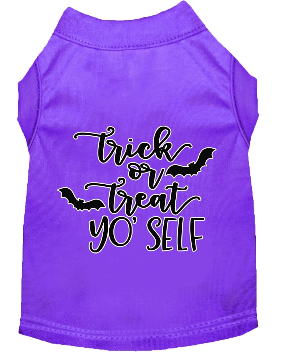 Halloween Pet Dog & Cat Shirt Screen Printed, "Trick Or Treat Yo' Self" Black XS (0-3 lbs.)
