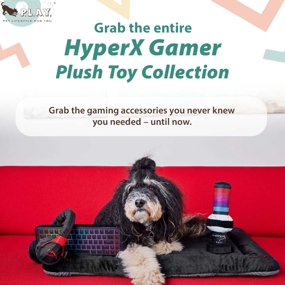 P.L.A.Y. Cute Plush Dog Toys - Hyper X X P.L.A.Y. Gaming Accessories Dog Toy Collab - Computer Gamer Themed Durable Squeaker Chew Toy - Great For Puppies & Small, Medium, Large Dogs (Headset)